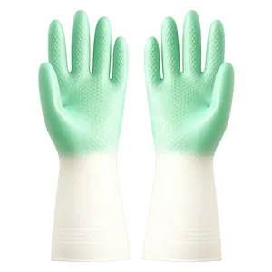 Gants de nettoyage en caoutchouc vert menthe et blanc durables avec texture antidérapante