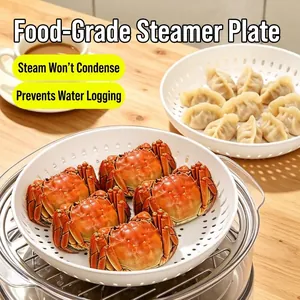 Round White PP Plastic Steaming Plate Perforated Draining Tray For Dumplings Fruit Vegetable Kitchen Steamer Insert Plate