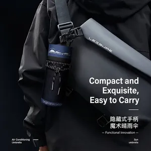 Portable Foldable Sun Umbrella With Hidden Handle Black Glue Coating UPF Protection Lightweight Windproof Travel Umbrella For Men Women Outdoor