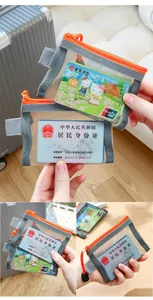 Close-up of transparent nylon mesh card pouch with orange zipper for coin storage