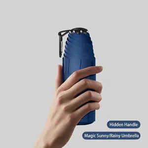 Compact 5-fold blue sun umbrella with hidden handle, ultra-lightweight at 330g