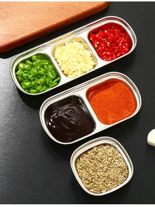 Professional stainless steel seasoning dishes with 1, 2, and 3 compartments for dips.