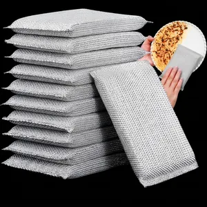 Lavette en Fil d'Acier Double Face Éponge de Nettoyage Cuisine Tampon à Récurer Argent Maille Métallique Chiffon Vaisselle pour Casseroles Anti Rayures