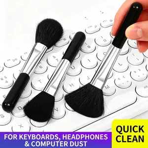 Professional black soft bristle cleaning brushes set for keyboard and computer dust