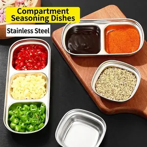 Cuenco para Salsas de Acero Inoxidable Estilo Coreano Compartimento Simple Doble Triple Plato de Condimentos Barbacoa