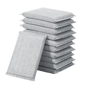 Éponges à vaisselle en maille d'acier argentée durables pour nettoyage de cuisine