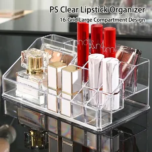 Organizzatore per Rossetti in Polistirene Trasparente Scatola Portaoggetti Cosmetici da Scrivania Espositore per Trucco per Lucidalabbra