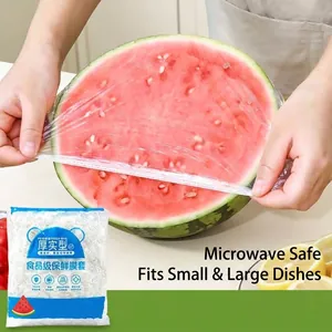 Disposable food grade plastic wrap covers with elastic band for food storage