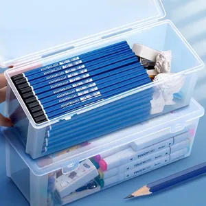 Scatola di Immagazzinaggio per Matite in Plastica Trasparente Grande Capacità Organizer per Cancelleria Custodia in PP Impilabile