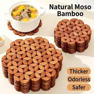 Thickened natural bamboo heat-resistant floral placemats for hot pots and bowls