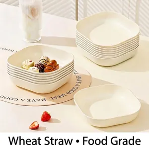 Eco-friendly wheat straw square plate set, food grade small dish for snacks and bones