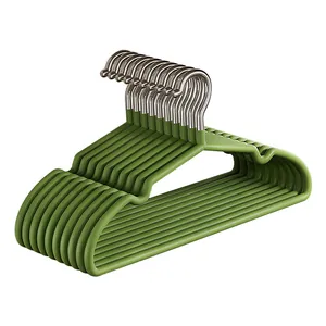 Set of 10 non-slip avocado green children's hangers for home clothing organization