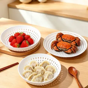 Multifunctional white perforated plastic steaming plate for dumplings and seafood