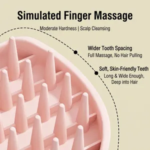 Professional pink soft silicone scalp massage brush with wide-spaced long bristles