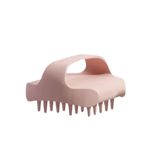 Ergonomic pink soft silicone scalp massager brush for deep hair cleaning and head relaxation