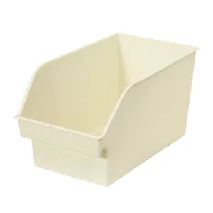 Bac de rangement de cuisine en plastique blanc crème avec façade ouverte pour snacks et bibelots.