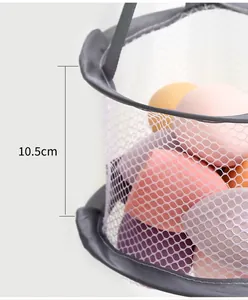 Close-up view of mesh drying basket for makeup sponges with 10.5cm height dimension