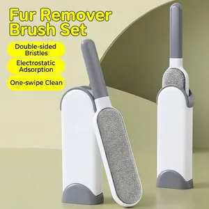 Reusable double-sided electrostatic lint remover brush set for clothes and fabric cleaning