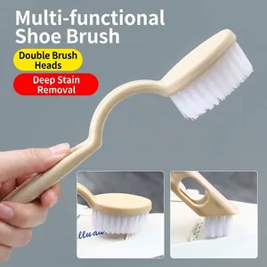 Multi-functional plastic shoe cleaning brush with double heads and soft bristles