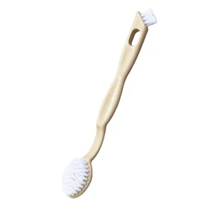 Dual-head multi-functional beige plastic cleaning brush with soft white nylon bristles