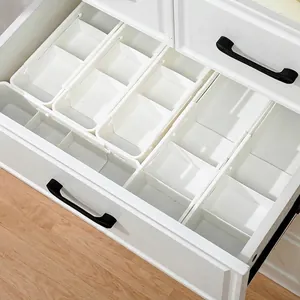 Adjustable white plastic drawer divider organizers for home kitchen and office storage