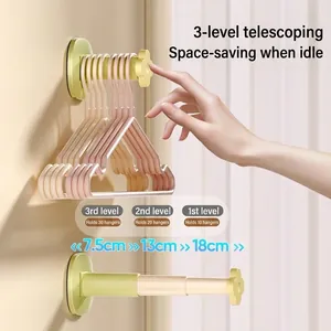 Wall Mounted Retractable Hanger Organizer Rack Punch Free Foldable Clothes Storage Holder Balcony Space Saving Shelf