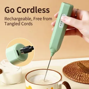 Portable cordless electric milk frother for coffee, USB rechargeable handheld mixer