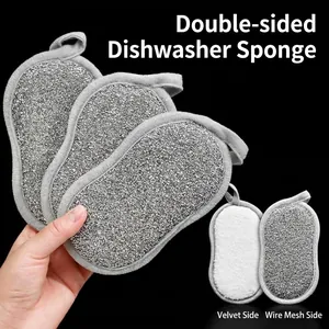 Esponja Lavavajillas de Doble Cara Engrosada Limpieza de Cocina Estropajo Esponja de Malla Con Bucle para Colgar Paño de Limpieza Doméstica
