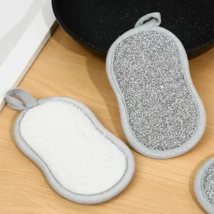 Esponjas de cocina de doble cara para platos, estropajos de malla abrasiva plata y blanco