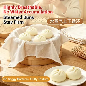 Reusable food grade pure cotton gauze steamer cloth for non-stick buns and dumplings