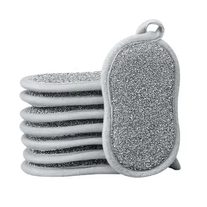 Esponjas lavaplatos plateadas gruesas de doble cara con lazo para colgar de cocina