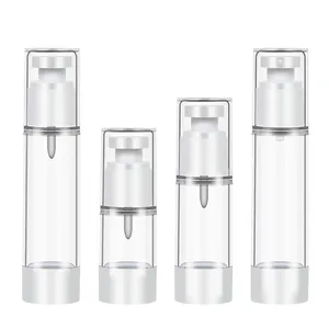 Set of 4 clear vacuum pump travel bottles for lotion and cosmetic liquid dispensing