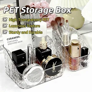 Transparante PET Cosmetica Organizer Watergolf Ontwerp Desktop Multi Compartiment Opbergdoos Voor Huidverzorging Make-up Borstels