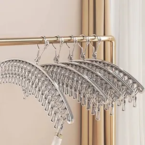 Stainless Steel Sock Drying Rack Windproof Clothes Hanger With Multiple Clips For Laundry Underwear Socks Home Organization