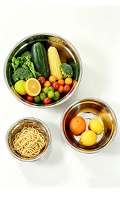 Food grade stainless steel basin set of 3 for fruit, vegetable and pasta storage