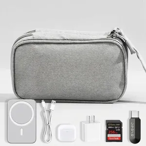 Borsa organizer portatile in tessuto grigio per power bank, cavi e accessori