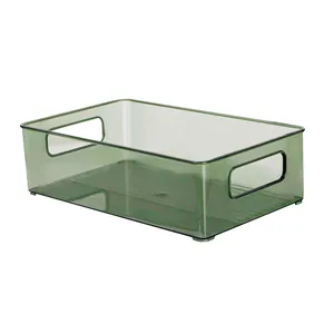 Caja de almacenamiento de escritorio acrílica transparente verde oscuro con asas laterales