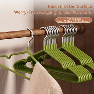 Non-slip green matte hangers with thick resin surface for silk clothing