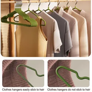 Thickened non-slip green hangers for seamless clothes hanging with lint-free feature