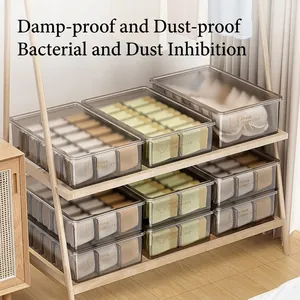 Japanese style stackable transparent underwear and sock storage box with dustproof lid