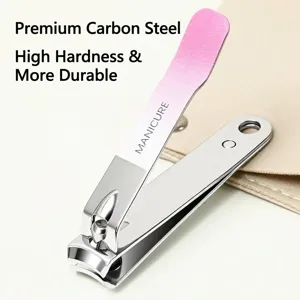 Professional carbon steel nail clipper with stylish pink gradient handle for home manicure