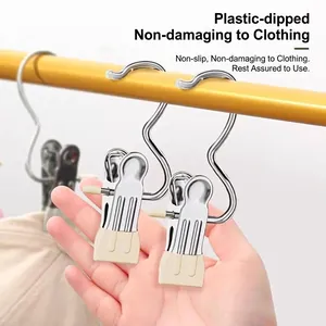 Multi-functional stainless steel laundry clips with non-slip coating for hats and socks.
