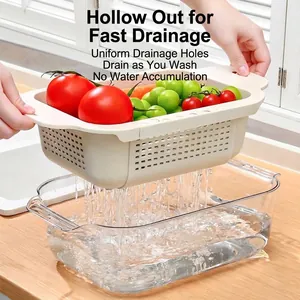 Escurridor de cocina extensible de doble capa con recipiente transparente para fruta