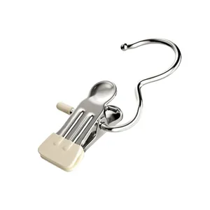 Multi-functional stainless steel laundry clip with hook and non-slip rubber tips