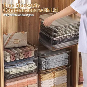 Stackable transparent storage box with lid for efficient closet and clothes organization