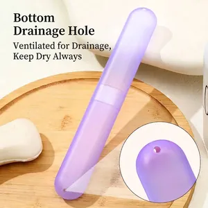Estuche de cepillo de dientes morado translúcido con orificio de drenaje para viajes