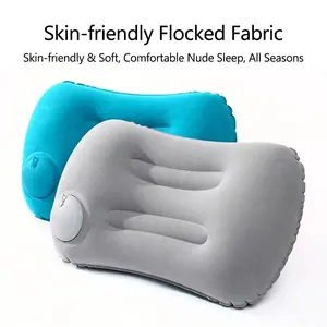 Cojín lumbar inflable portátil con tela flocada suave para viajes en avión y tren