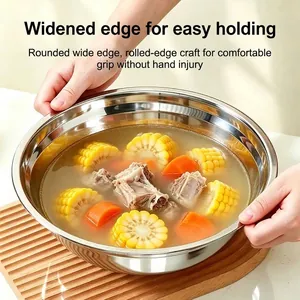 Thickened food-grade stainless steel round basin with rolled edge design for easy grip