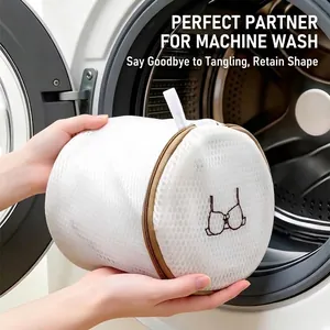 Thickened cylinder mesh laundry bag with bra embroidery for delicate washing machine protection