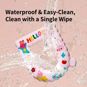 Waterproof reusable pink toilet seat cover with cute cartoon patterns and water splash